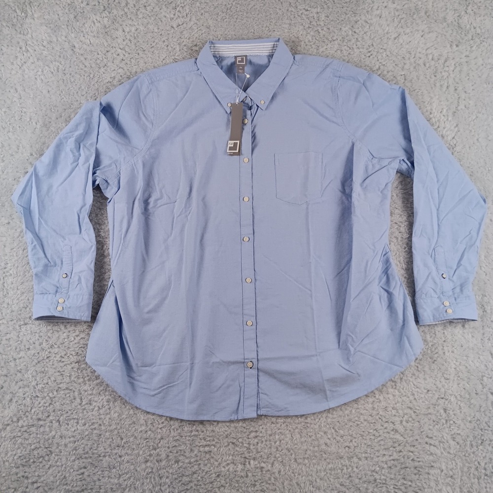 JCP Button Down Shirt Men 3X Blue New Cotton Long Sleeve Oxford